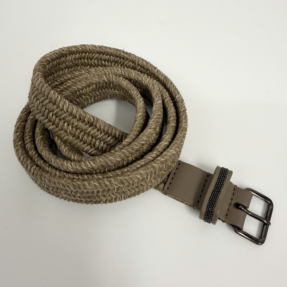 Brunello Cucinelli Stretch Woven Raffia Leater Monili Crystal Belt Size XXXL